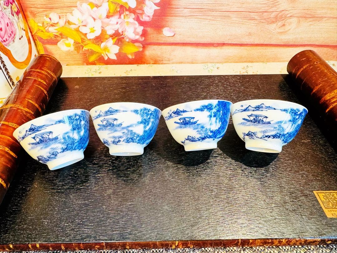 平安春峰 山水 赤壁賦 名工 茶碗 急須 茶道具 骨董品 染付