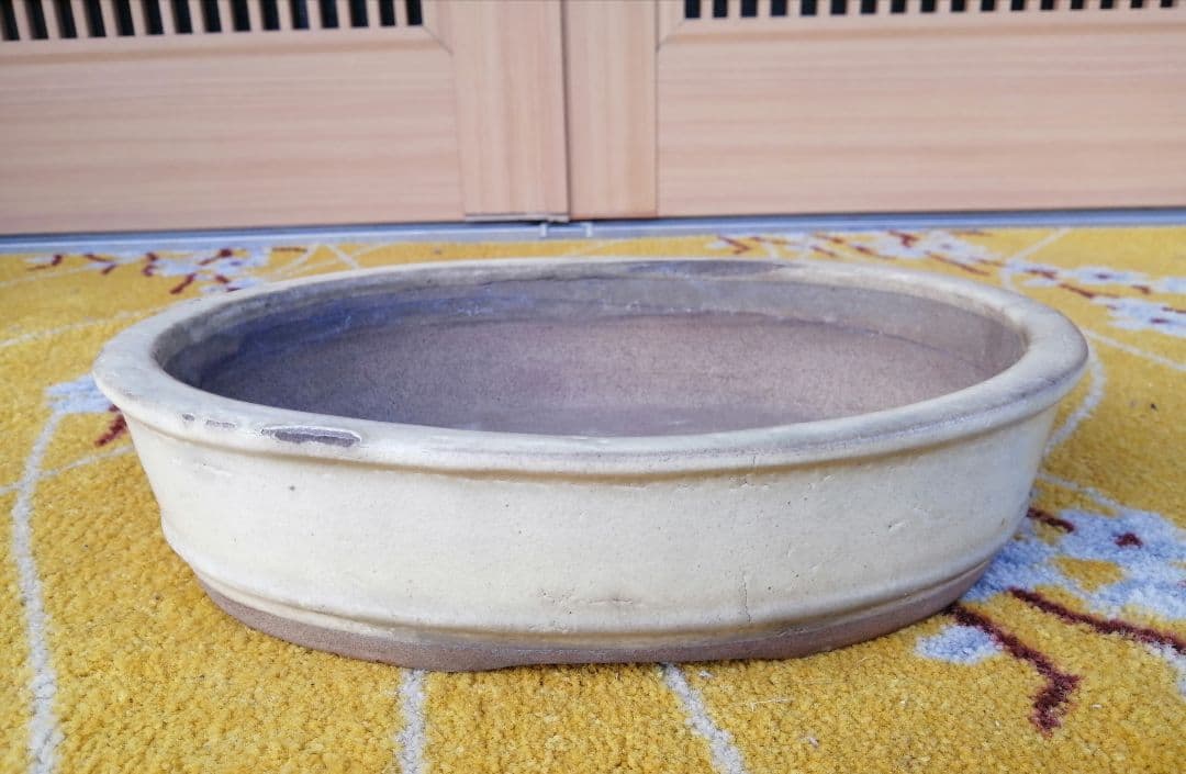 時代　紅端焼　楕円形　盆栽鉢　希少品