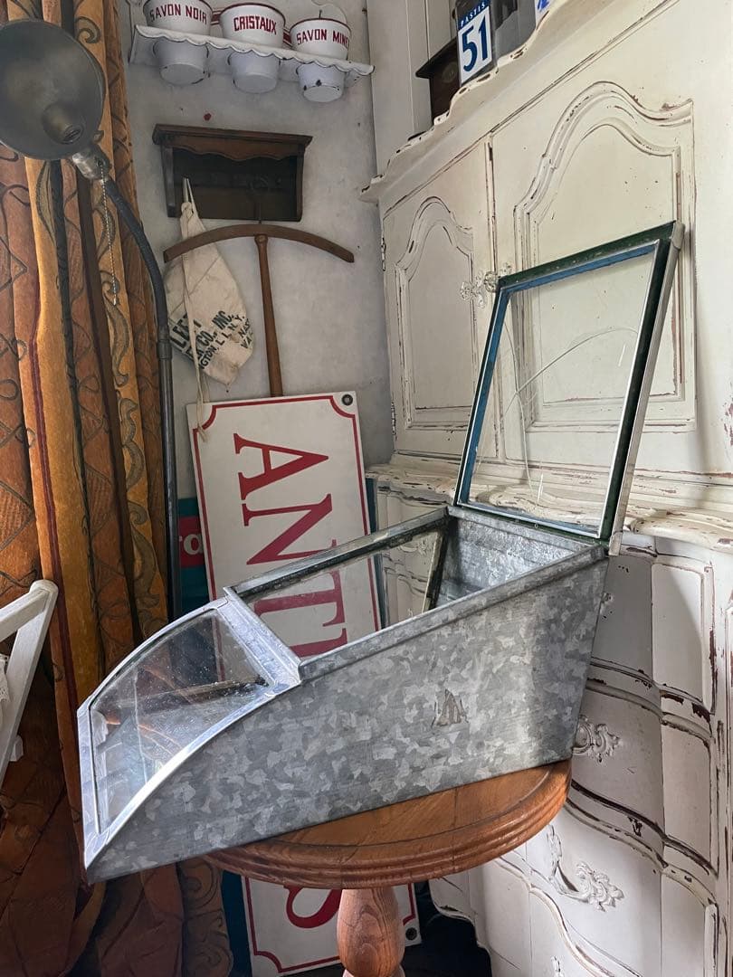 フランス　アンティーク　ディスプレイ　ショー　ケース　ガラス　ブリキ　お菓子レア