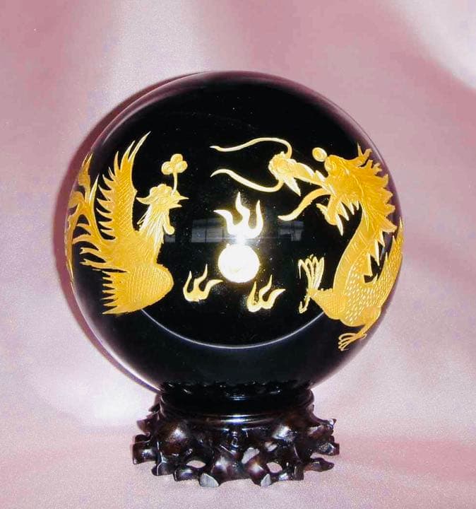 吉祥 龍鳳大宝珠　黒燿石（オブシディアン）
