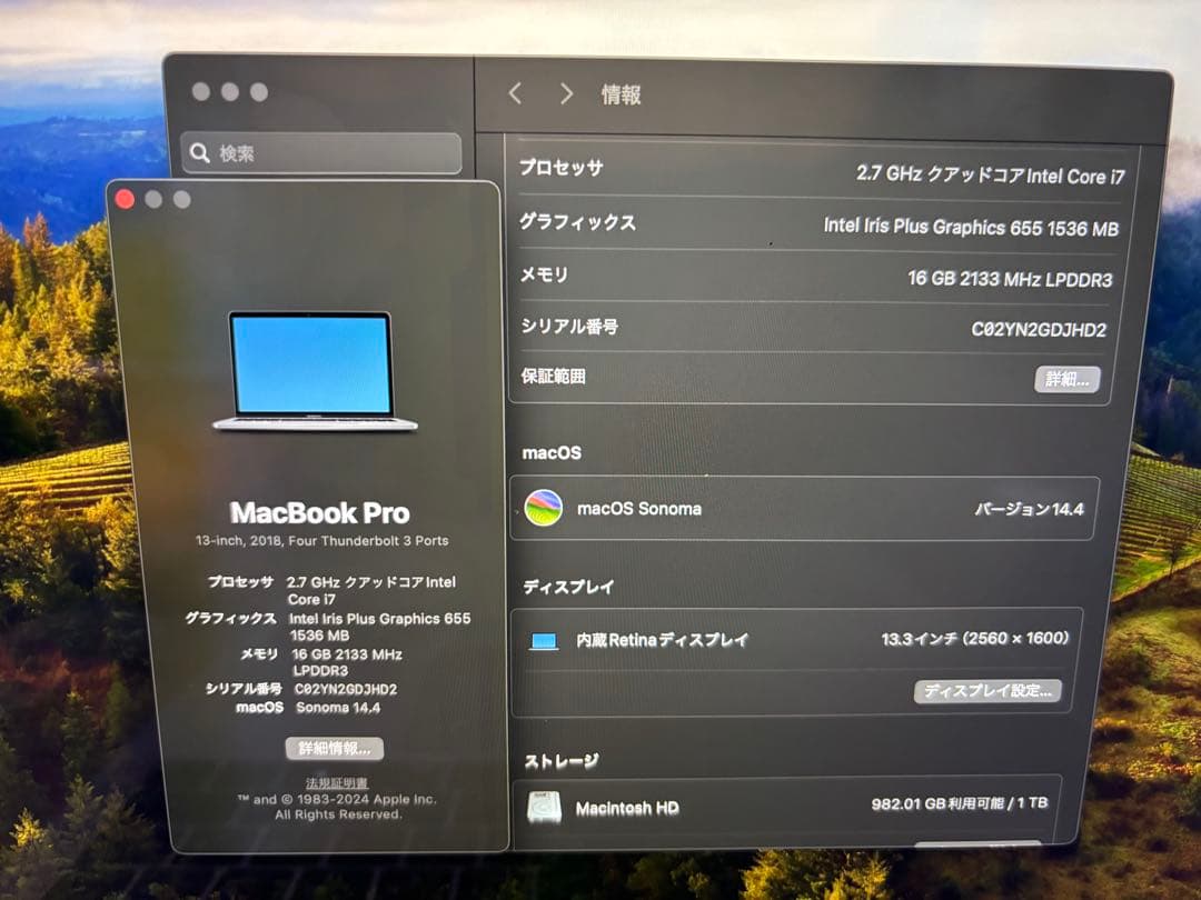 新品バッテリー i7 1TB MacBook Pro 13インチ　A1989