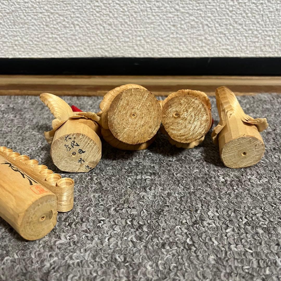 郷土玩具　笹野一刀彫　お鷹ぽっぽ　尾長鶏ポッポ 鷹の彫刻鶏の彫刻　９点セット