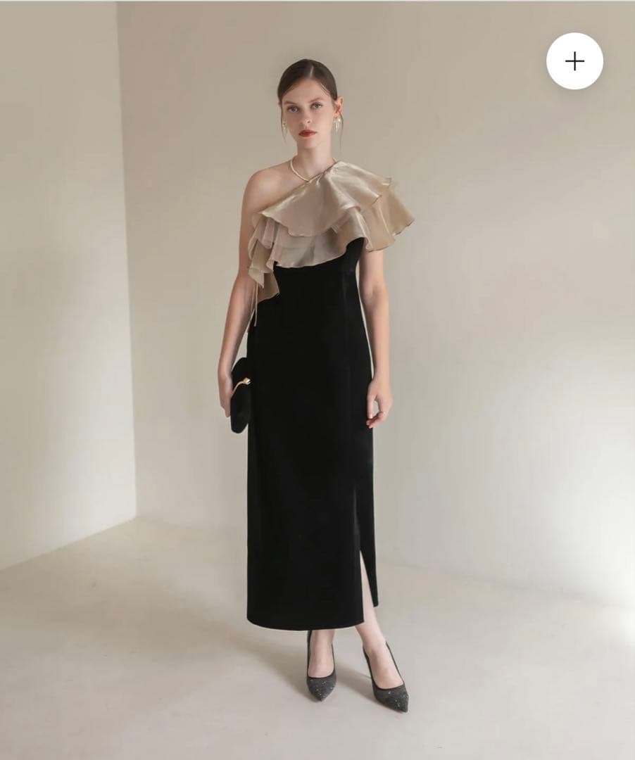 アシンメトリーティアードフリル3WAYベロアワンピースドレス