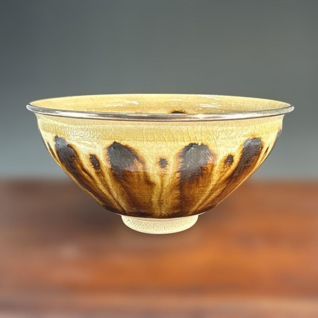 【茶道具】大石督幸造　本銀菊花天目茶碗（共箱）★送料込★