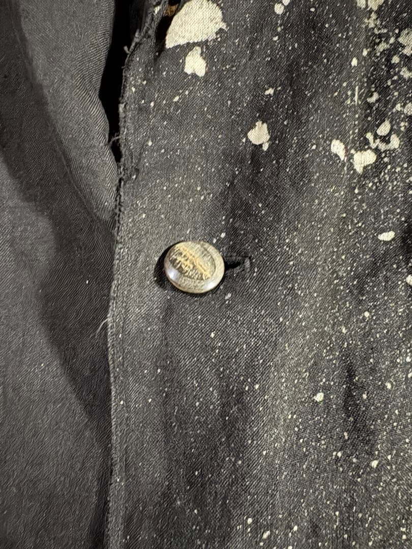 ファガッセン、リネン 黒 チェスター風コート ペイントスプラッシュ‼️