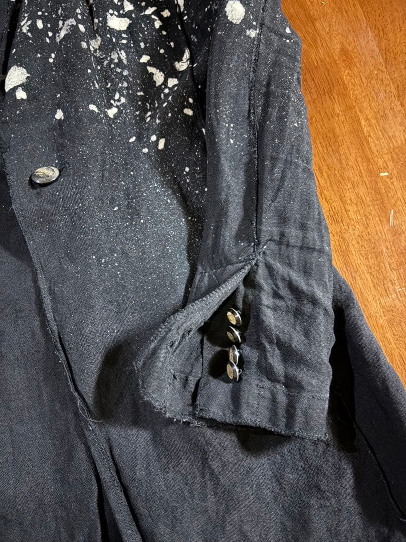 ファガッセン、リネン 黒 チェスター風コート ペイントスプラッシュ‼️