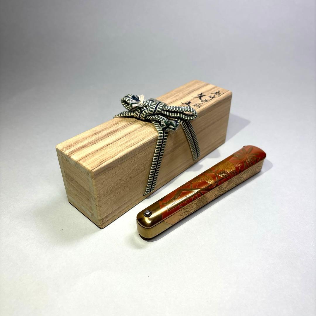 大井好雲斎　桐竹蒔絵矢立香合