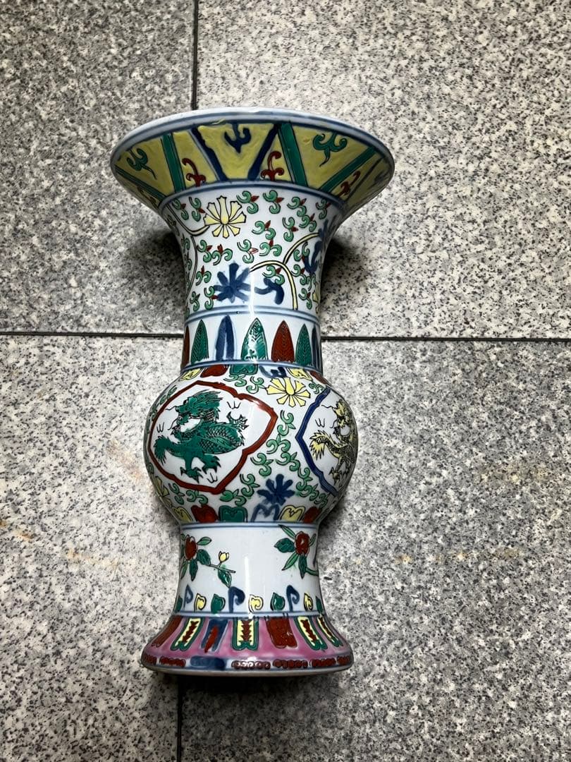 中国古美術　五彩龍紋染付花瓶【大明萬歷年製】在銘F-0