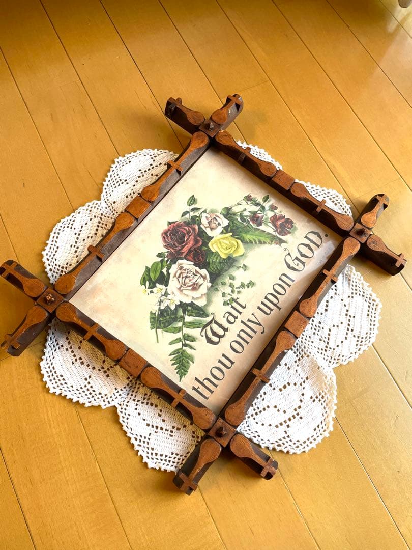 ♡アンティーク　ピクチャーフレーム　ローズ　キリスト　マリア　ミセル　ガラス入り