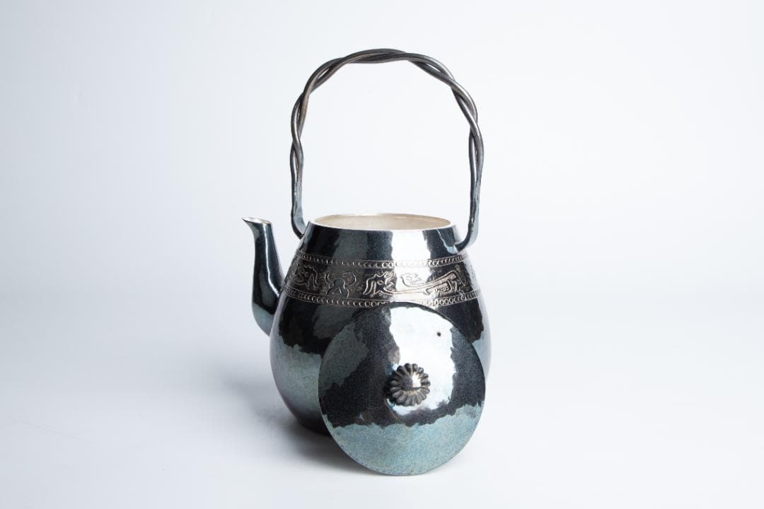 純銀製 饕餮文 湯沸 銀瓶 煎茶道具