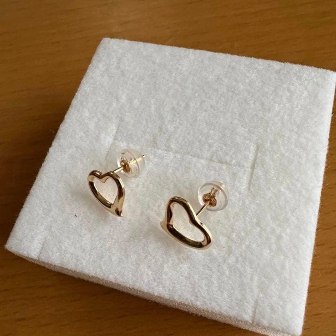 k18 ピアス　オープンハート イエローゴールド　Lサイズ約10mm×9mm