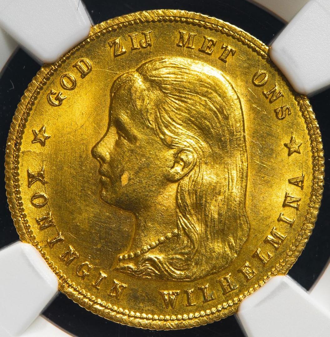 NGC-MS62 1897 ウィルヘルミナ 幼年期 金貨　ネーデルランド王国