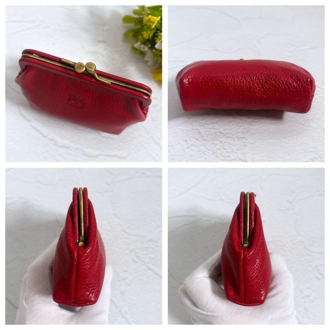 《美品》IL BISONTE レザー がま口 ケース 小銭入れ 赤 保存袋