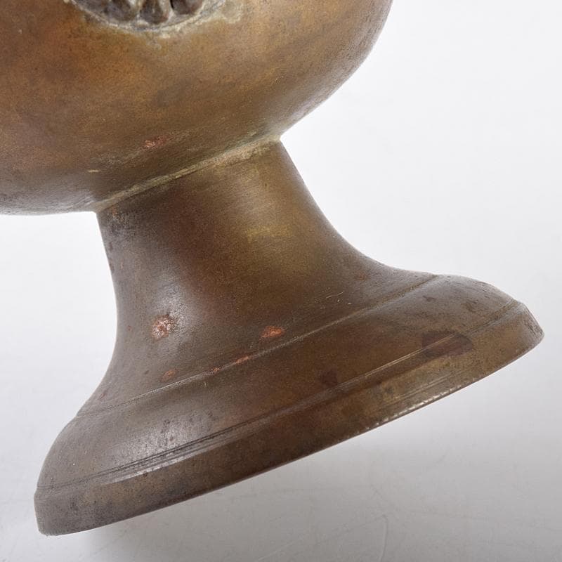 中国　古銅　鹿刻　玉石装飾　稀石嵌込　高足盃　杯　時代箱付　V　R8138