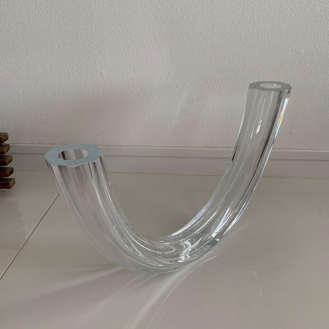 クリスタルガラス U字型花瓶② 変形花器　池坊　草月　生け花　華道　オブジェ