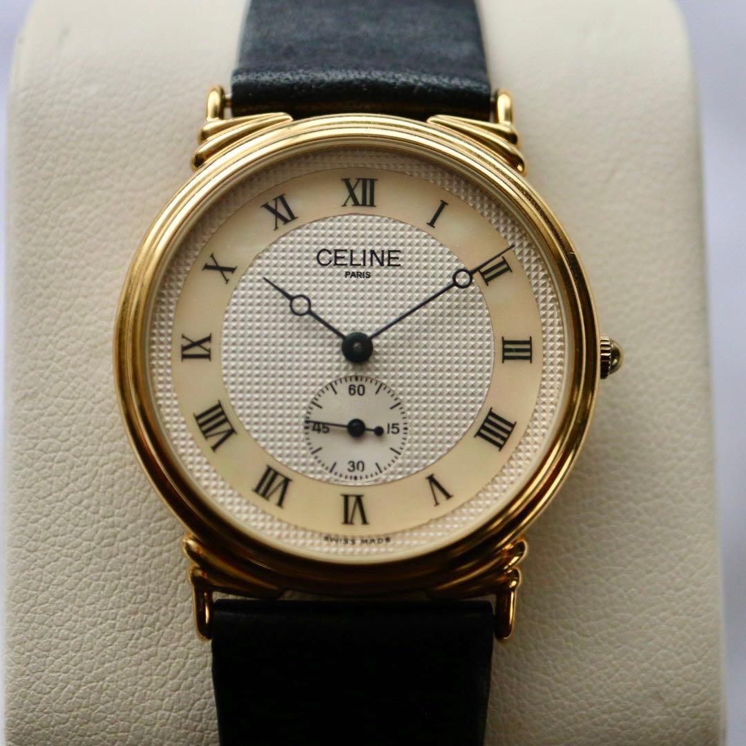 専用 CELINE スモセコ ローマン ゴールド メンズ 腕時計 1385.