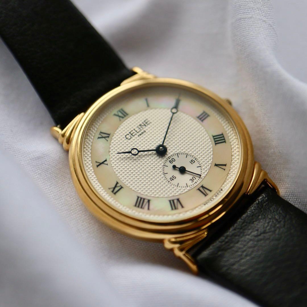 専用 CELINE スモセコ ローマン ゴールド メンズ 腕時計 1385.