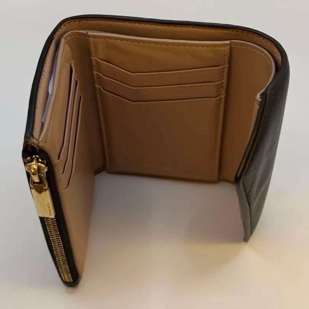 TIFFANY&Co. Tウォレット　三つ折り財布 レザー ブラック ピンク