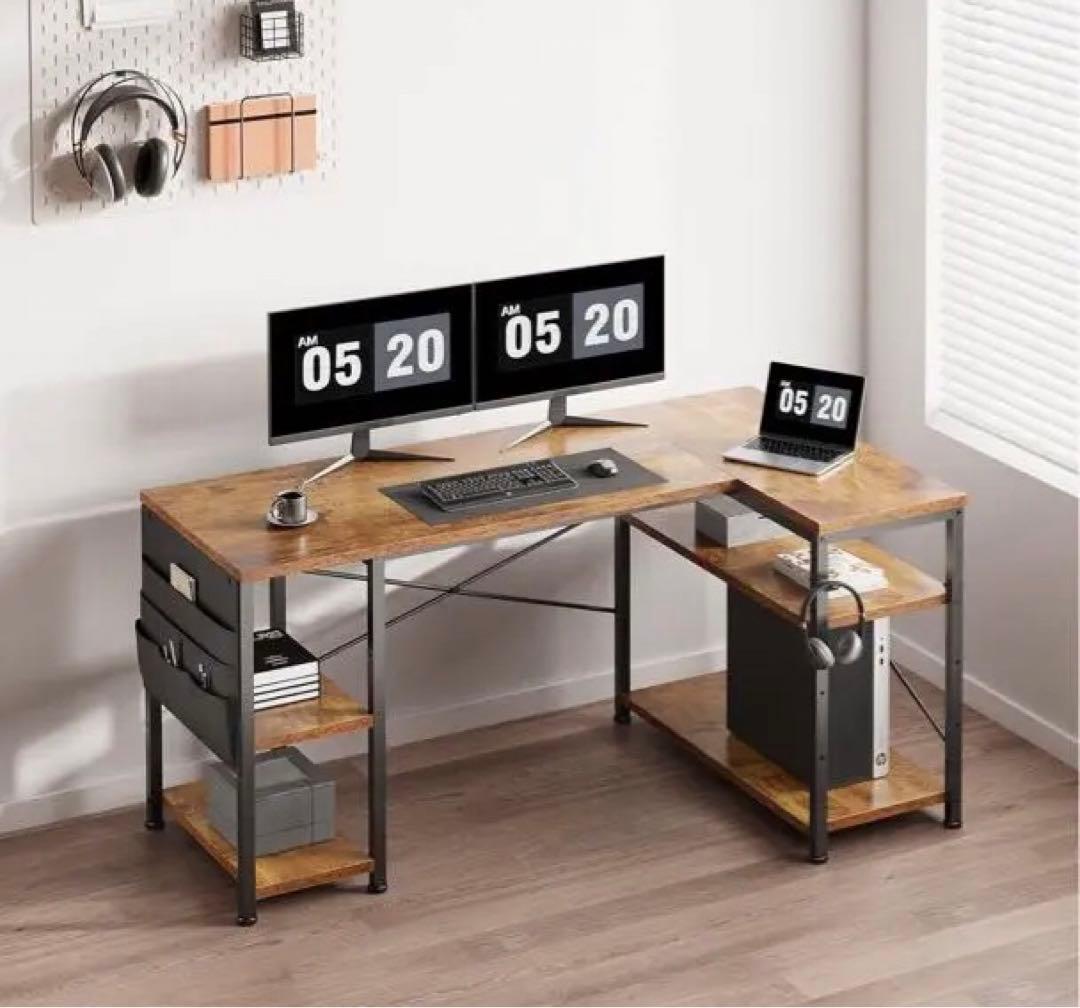 ビンテージ調　130cm L字型木製パソコンデスク