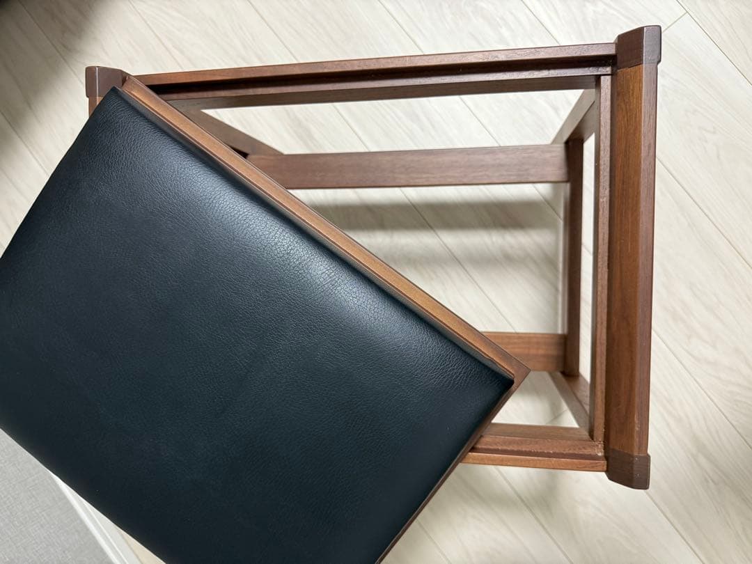 スツールとサイドテーブルの2WAY天然木ウォールナット ソフトレザー 日本製