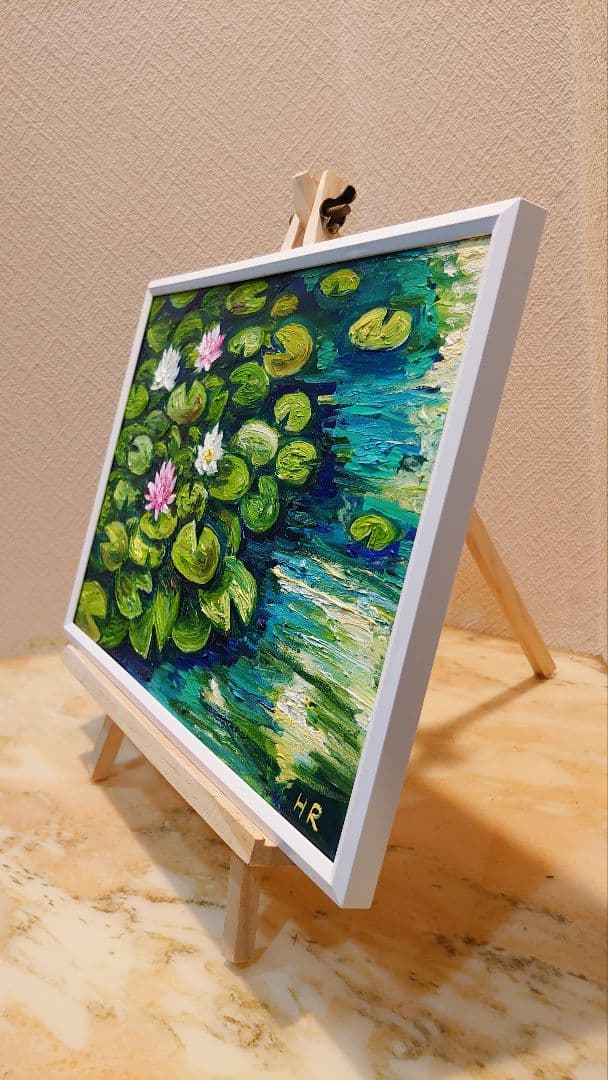 油絵 絵画【蓮の池】