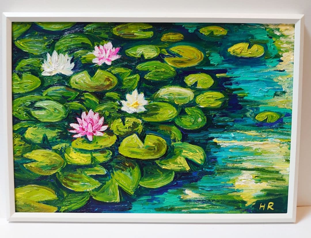 油絵 絵画【蓮の池】