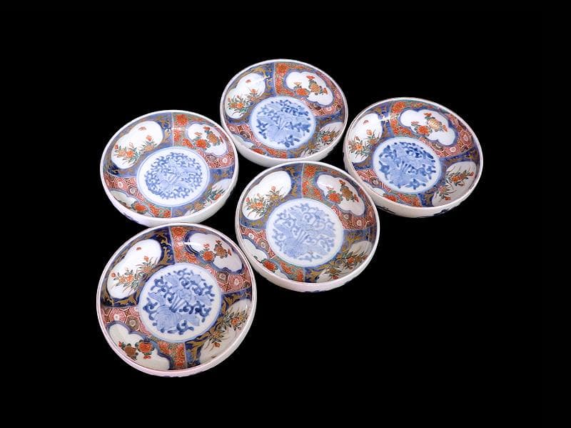 古伊万里　色絵　窓絵　菊に桔梗の図　膾皿　５客　C001AS-CWa