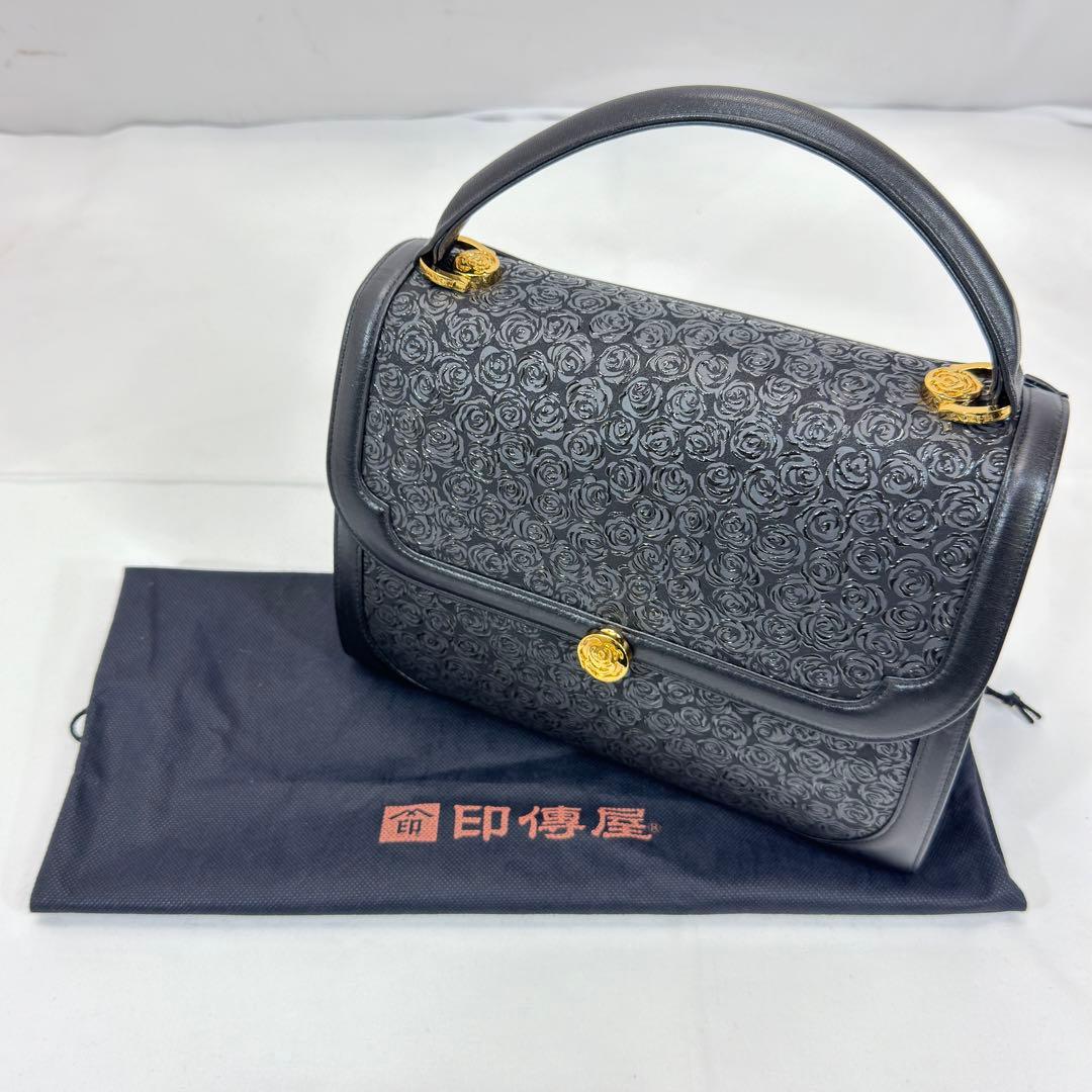 印傳屋 和装バッグ 鹿革 漆塗り ローズ 薔薇柄 フォーマルバッグ 冠婚葬祭