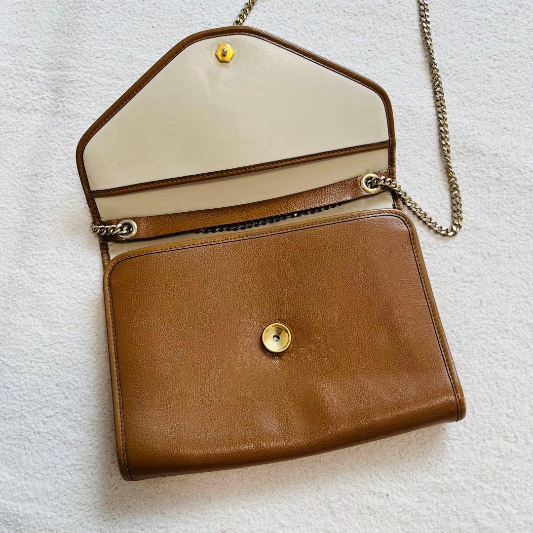 クリスチャンディオール ロゴチェーンショルダーバッグ シボ革 ブラウン 2way