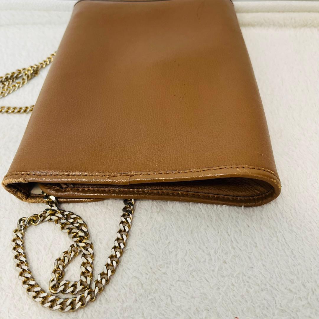 クリスチャンディオール ロゴチェーンショルダーバッグ シボ革 ブラウン 2way