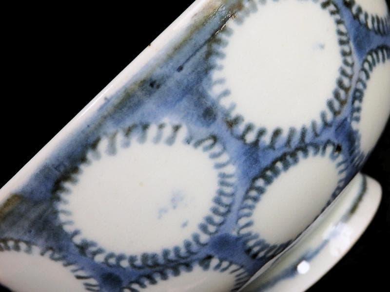 古伊万里　染付　雪輪紋の図　蓋茶碗　E857AS-fbpz