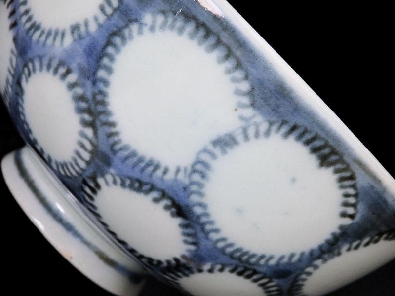 古伊万里　染付　雪輪紋の図　蓋茶碗　E857AS-fbpz