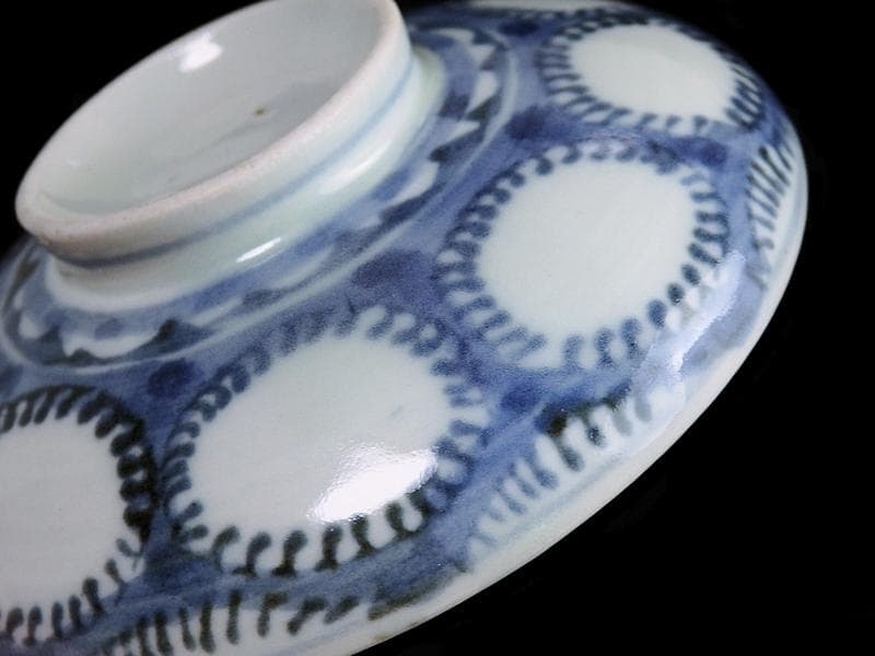 古伊万里　染付　雪輪紋の図　蓋茶碗　E857AS-fbpz