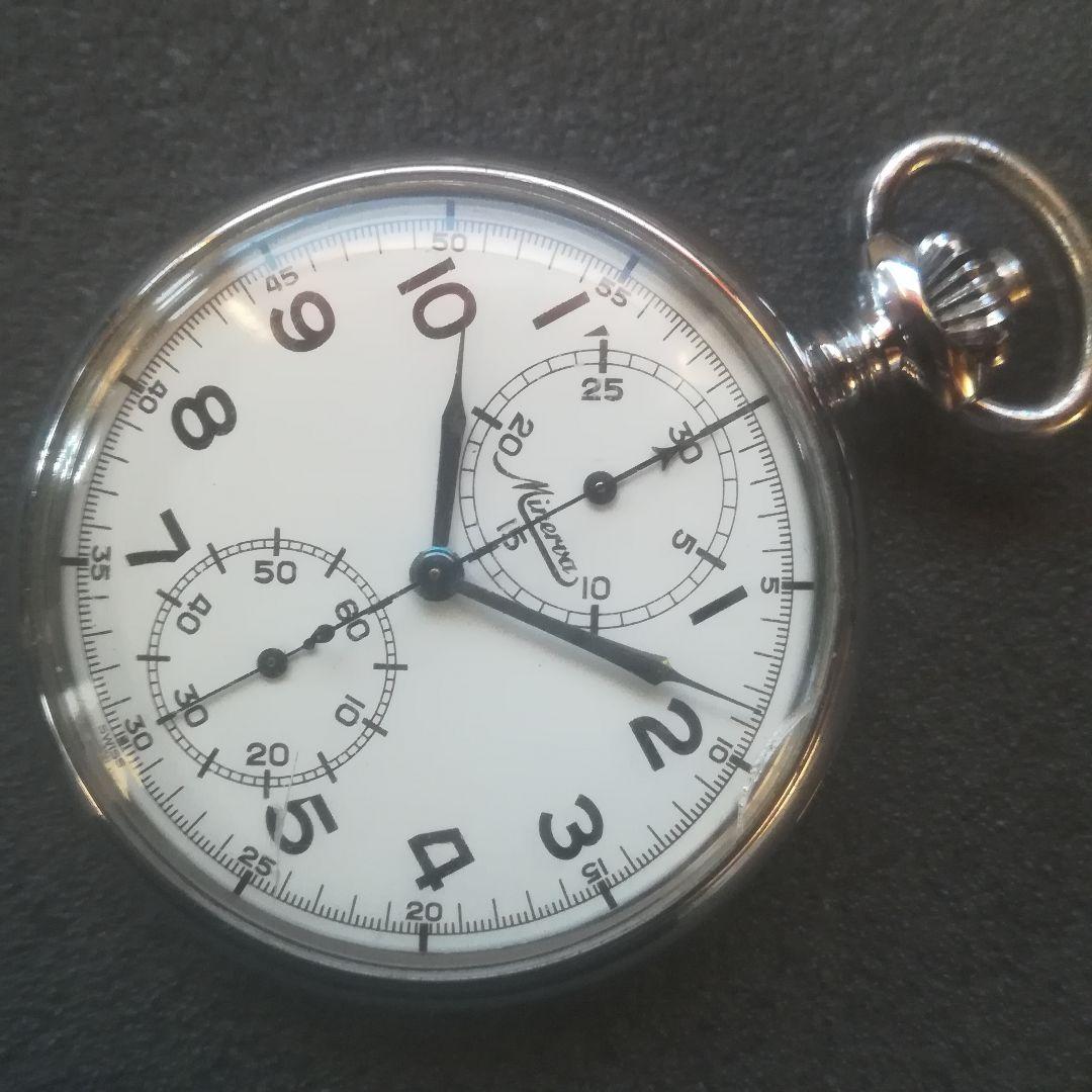 マ*ル様 MINERVA　ワンプッシュクロノグラフ　手巻き　懐中時計　稼働　ミネ