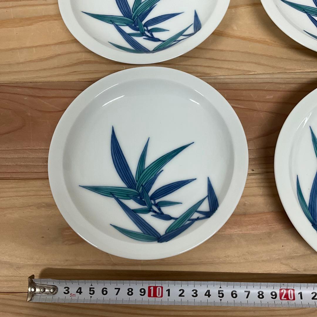 １３代今泉今右衛門　染錦笹紋銘々皿　4客