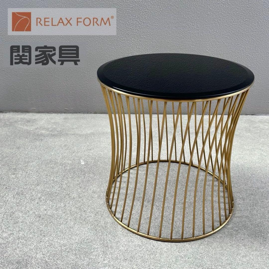 美品✴︎関家具 ラウンド サイドテーブル ガラス天板 ブラス 螺旋 高級 テーブル