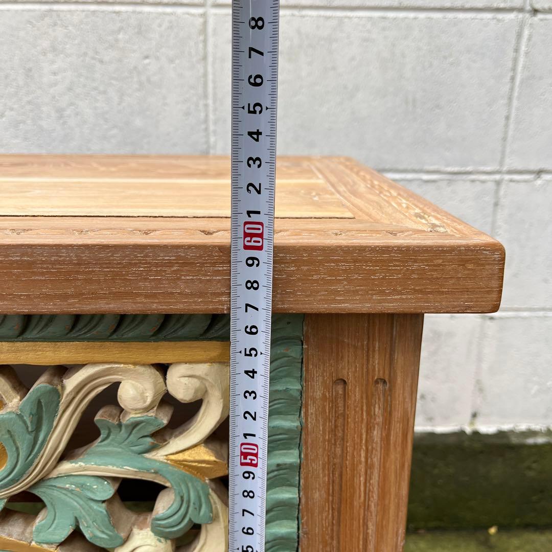 木製無垢材 チーク材◾️彫刻デザイン サイドテーブル 飾り台 花台 ディスプレイ台