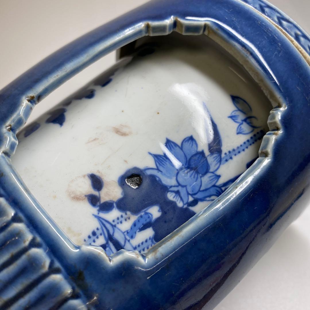 中国清時代　大清乾隆年製　瑠璃青花筆筒　木箱付　東Y7-0331☆2Fトニオ