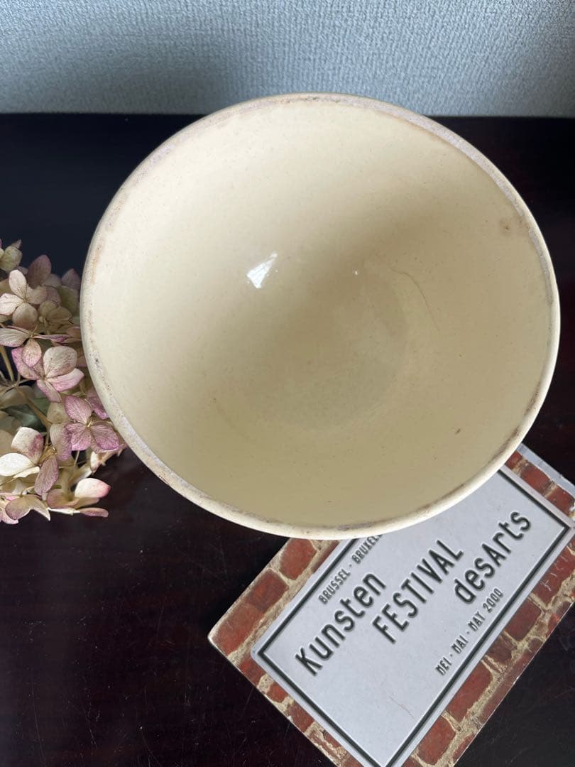 フランスアンティーク　カフェオレボウル レア　特大　青い花　ステンシル