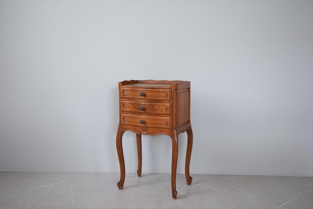 フランスアンティーク猫脚ナイトテーブル/木製キャビネット机飾り棚(82-129)