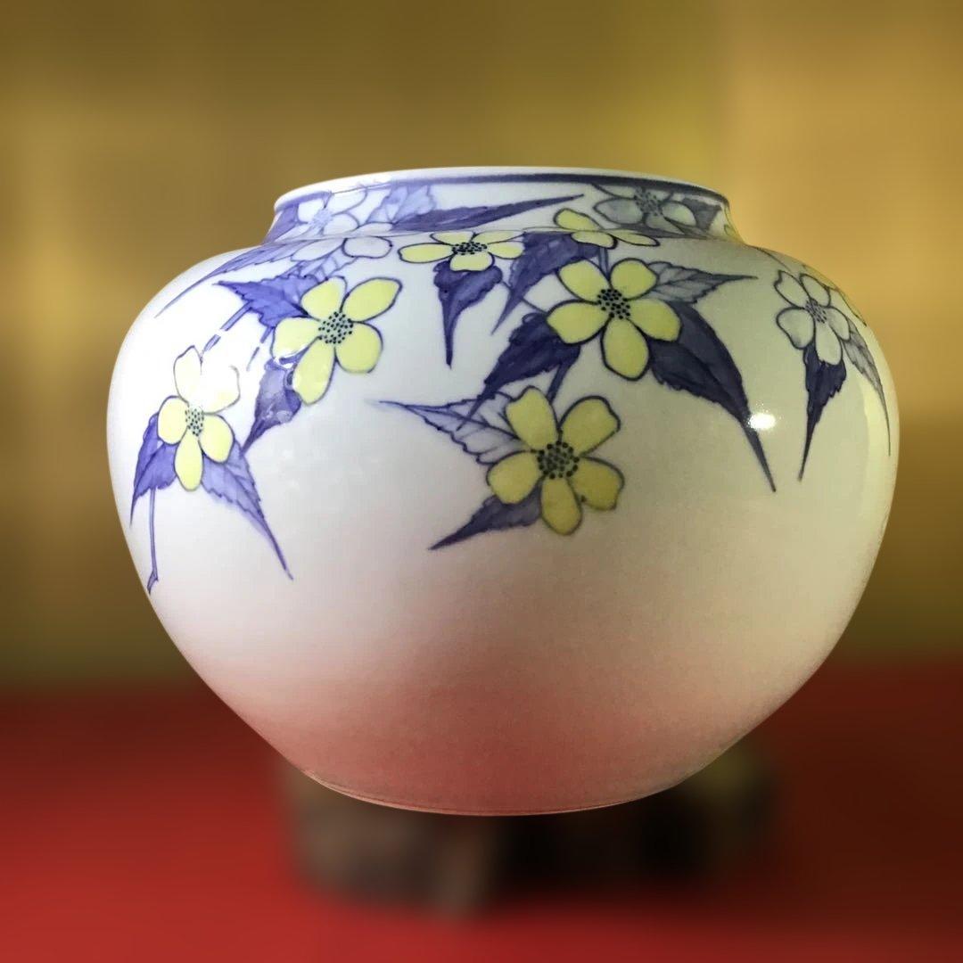 山吹図柄　大花瓶　篠田明子　傑作品