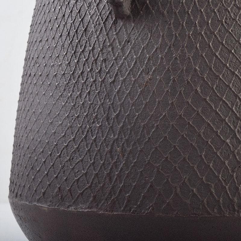 茶道具　釜師　畠春斎作　網地文　尻張釜　共布共箱　M　R9041B