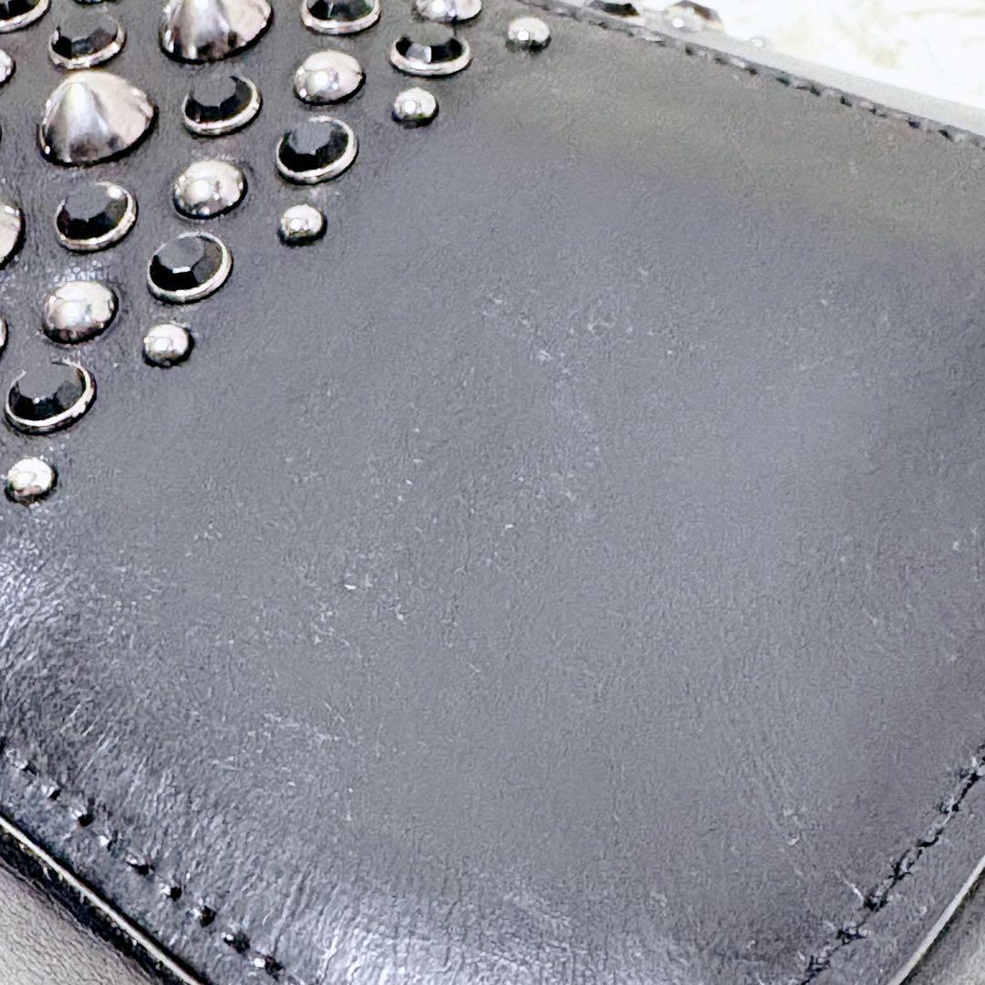 ミュウミュウ ショルダーバッグ チェーン スタッズ シルバー金具 レザー 黒