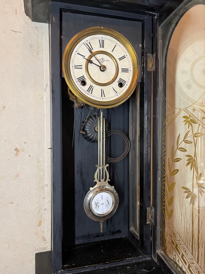 精工舎　黒塗　柱時計　古時計　振り子　ゼンマイ　ボンボン　レトロ　掛時計