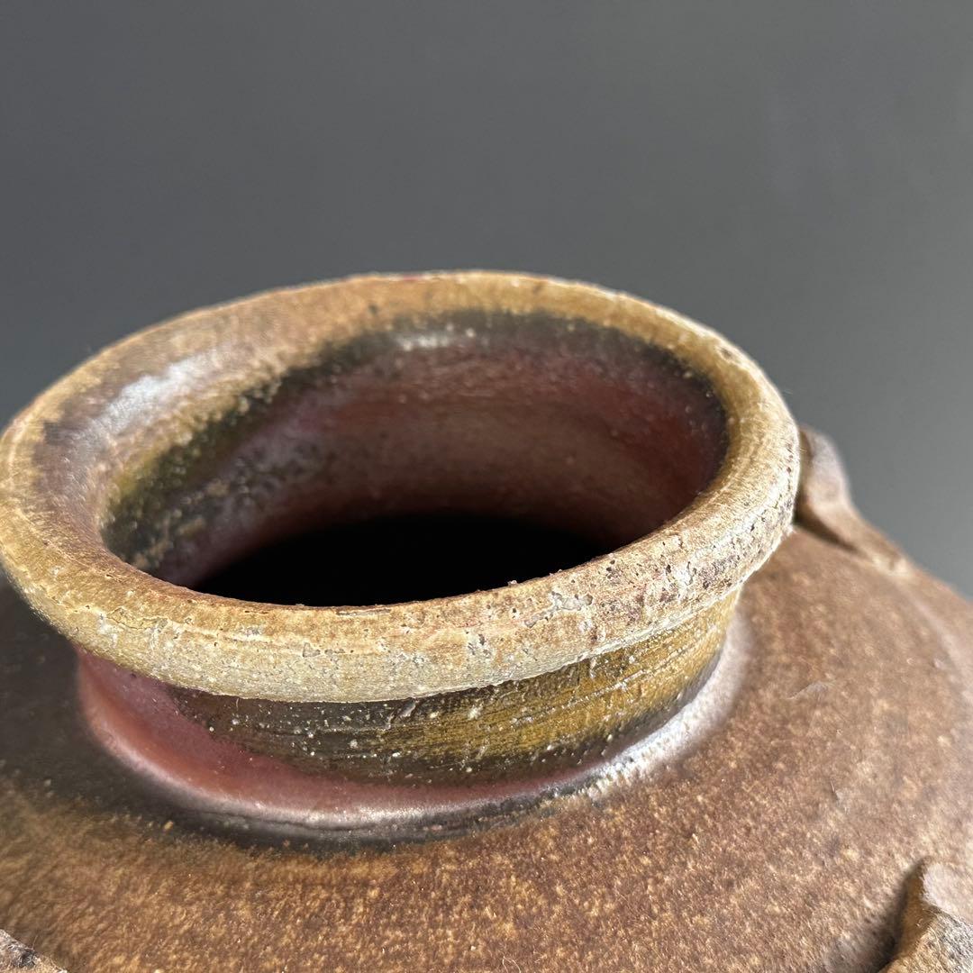 陶芸　備前焼　四耳壷　茶壷　伊勢崎卓　共箱　茶道具　現代陶芸　インテリア　鑑賞