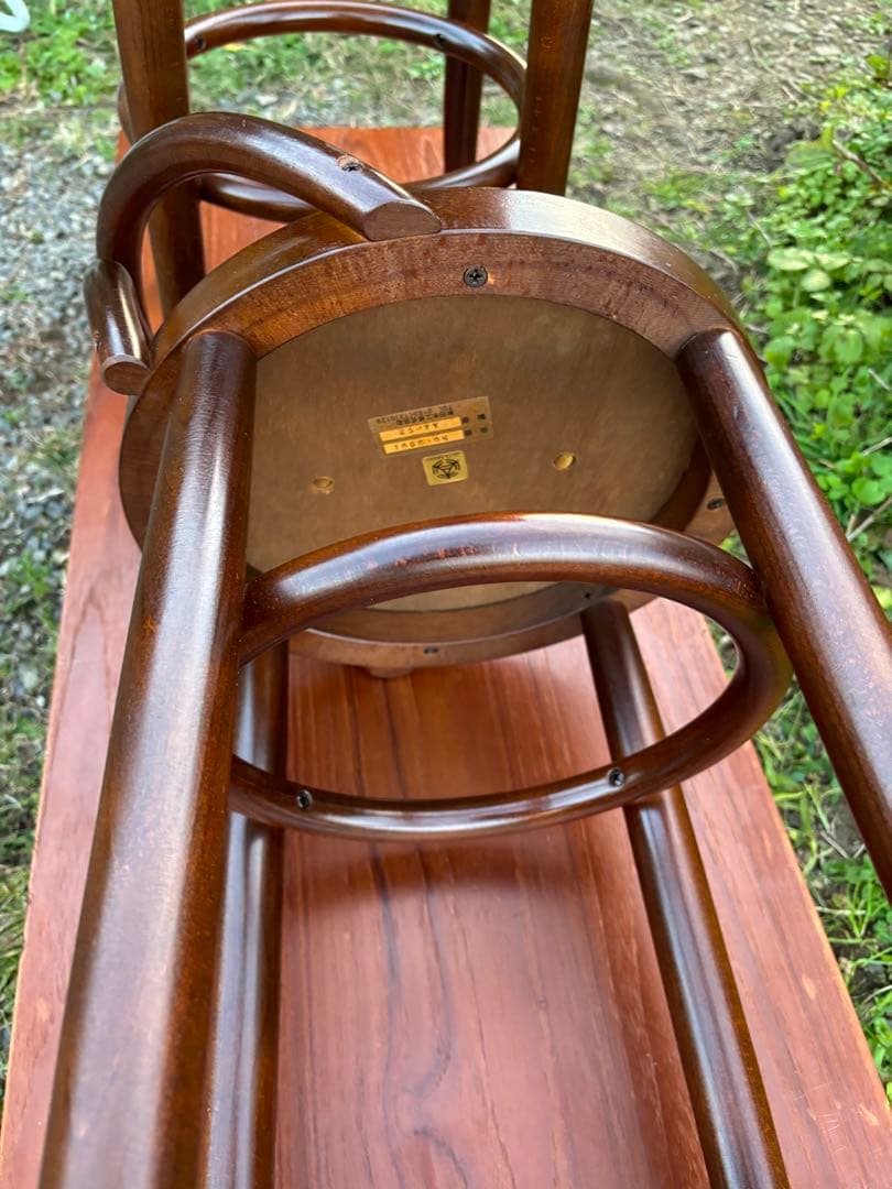 秋田木工　曲木カウンターチェア　ダークブラウン 木製スツールアーチ型背もたれ②