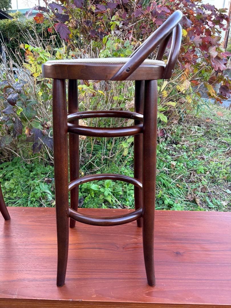 秋田木工　曲木カウンターチェア　ダークブラウン 木製スツールアーチ型背もたれ②