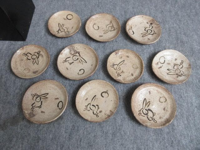 絵瀬戸鉄絵月にうさぎ図豆皿10枚 [B28016]