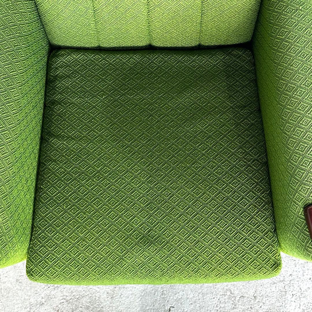 ✦70S✦ 昭和モダン 深緑ファブリック 木肘一人掛けチェア レトロ インテリア