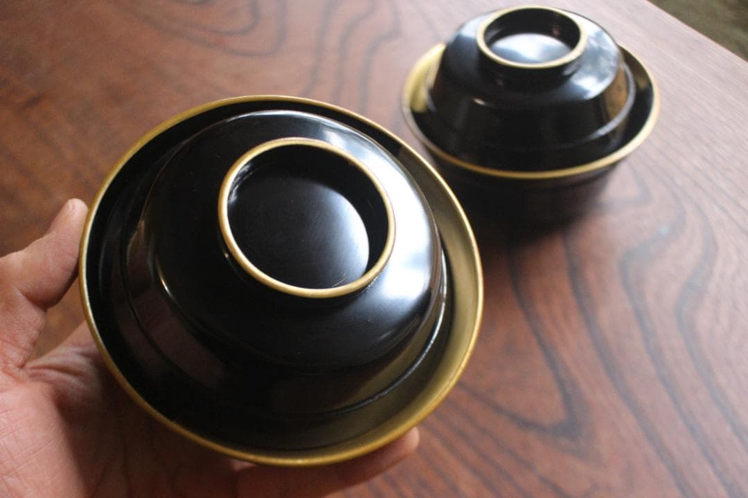 時代逸品！端正な金縁黒漆に極上竜田川蒔絵の映えるお椀2点（検京塗蒔絵椀